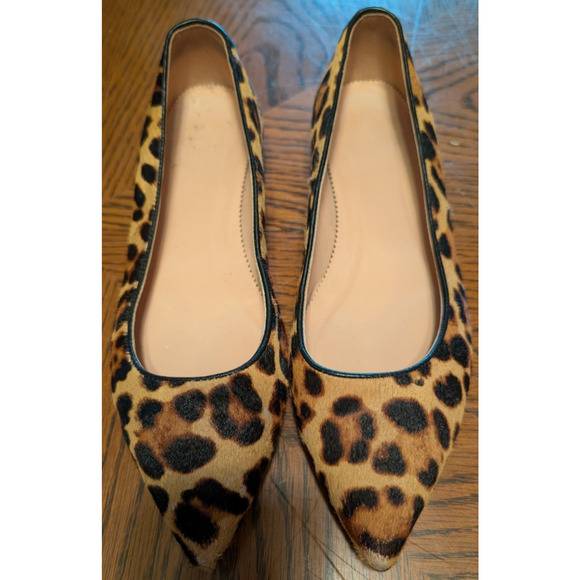 J. Crew Leopard Pointed toe Flats in Calf Hair Size 7.5 EUC - Picture 1 of 5